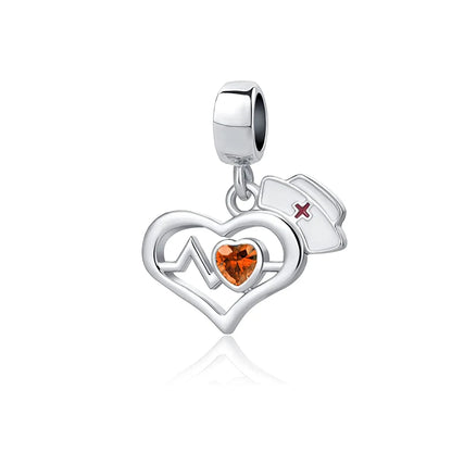 925 Sterling Silver Nurse Cross DIY Charms Beads Zircon