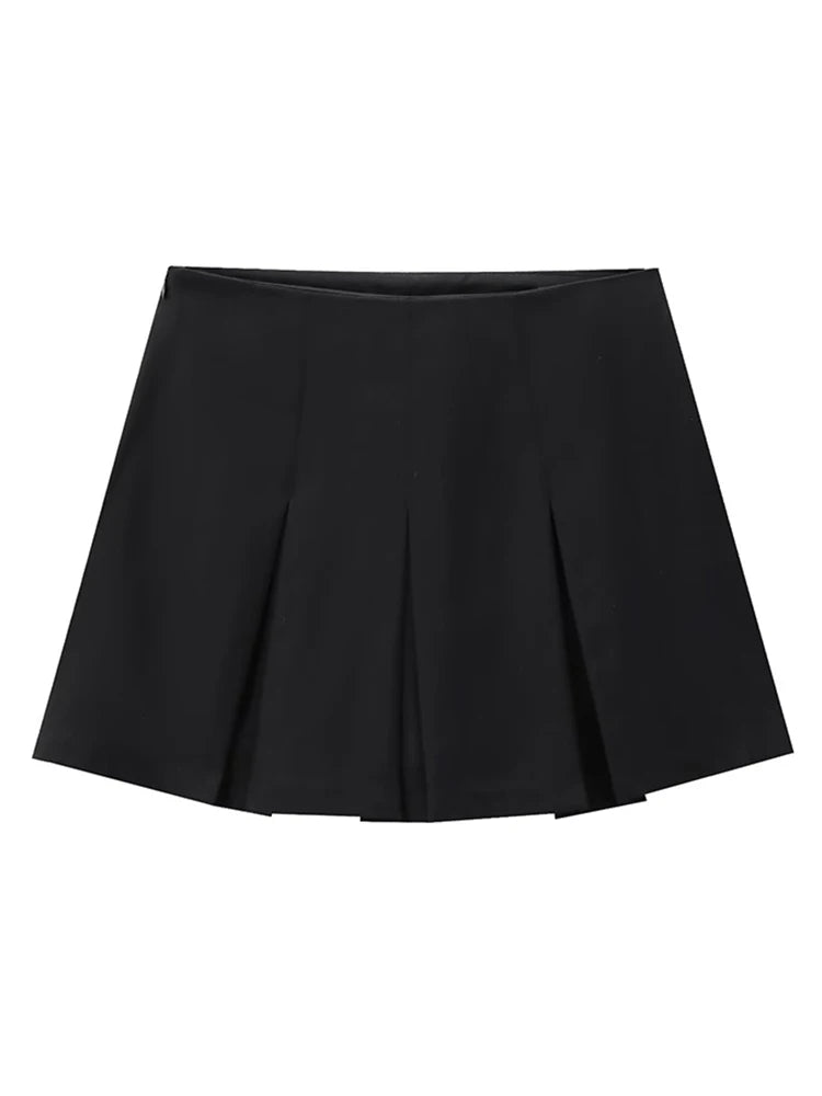 Women Tiered Mini Skirt High Waist Pleated Ruffles Vintage
