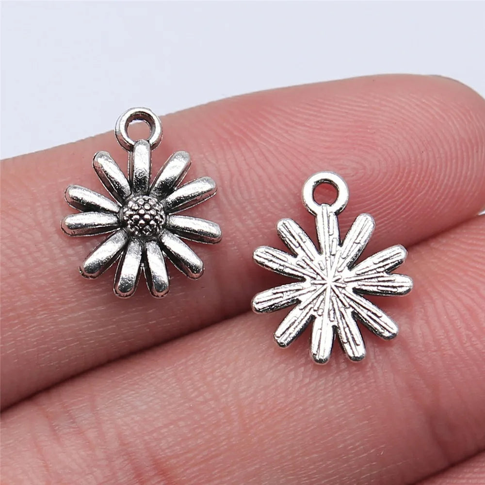 20Pc Antique Silver Sunflower Daisy Charms For Bracelets