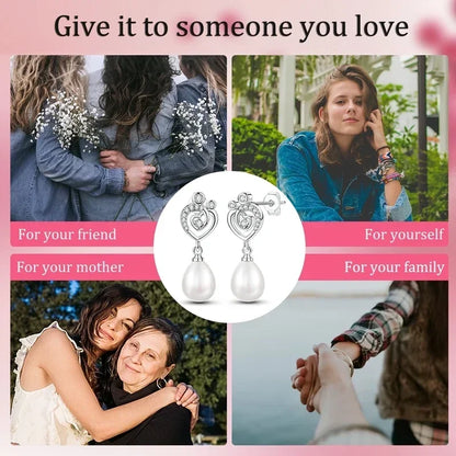 Luxury 925 Silver Pink Heart Pearl Butterfly Zircon Drop Earrings for Elegant Women