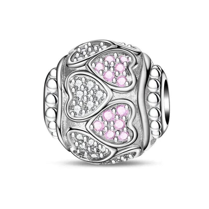 925 Sterling Silver Heart Blooming Rose Full Diamond Zircon Charms Pendant Beads for Bracelets and Necklaces