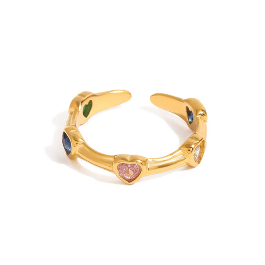 Youthway 18K Gold Plated Colorful Heart Rhinestone Ring for Women