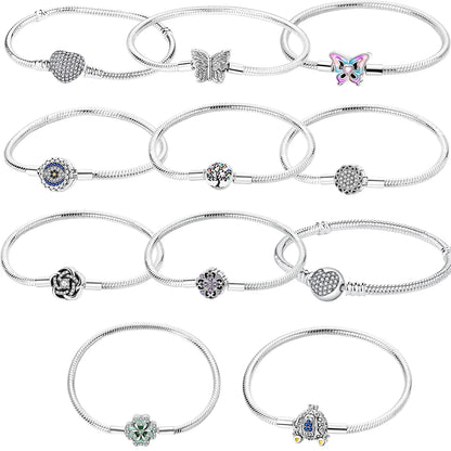 925 Sterling Silver Snake Chain Bracelet for Women with Butterfly Heart Clasp Luxury Zircon Bangle Gift Jewelry