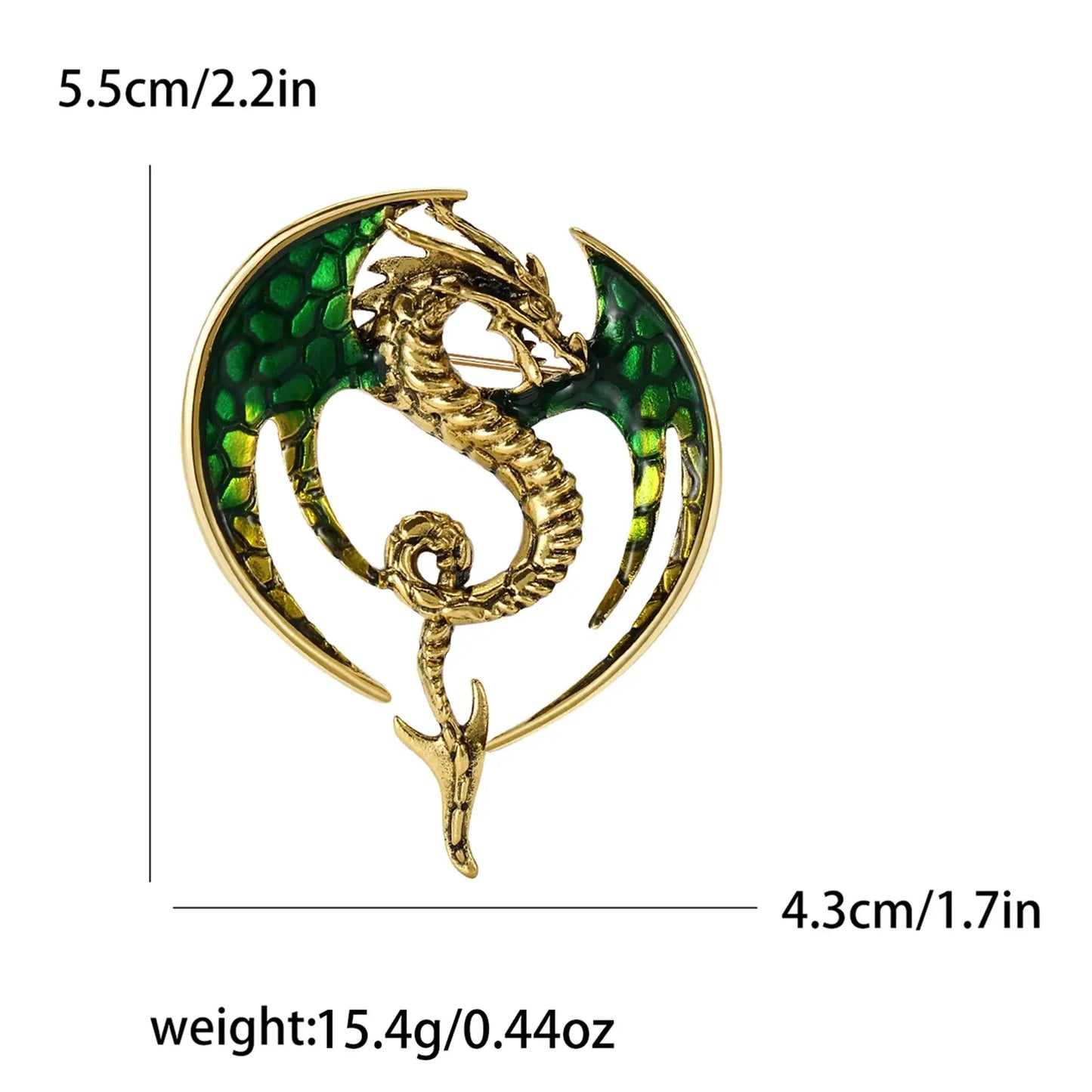 Enamel Dragon Pins for Women Rhinestone Brooch Jewelry Green4400