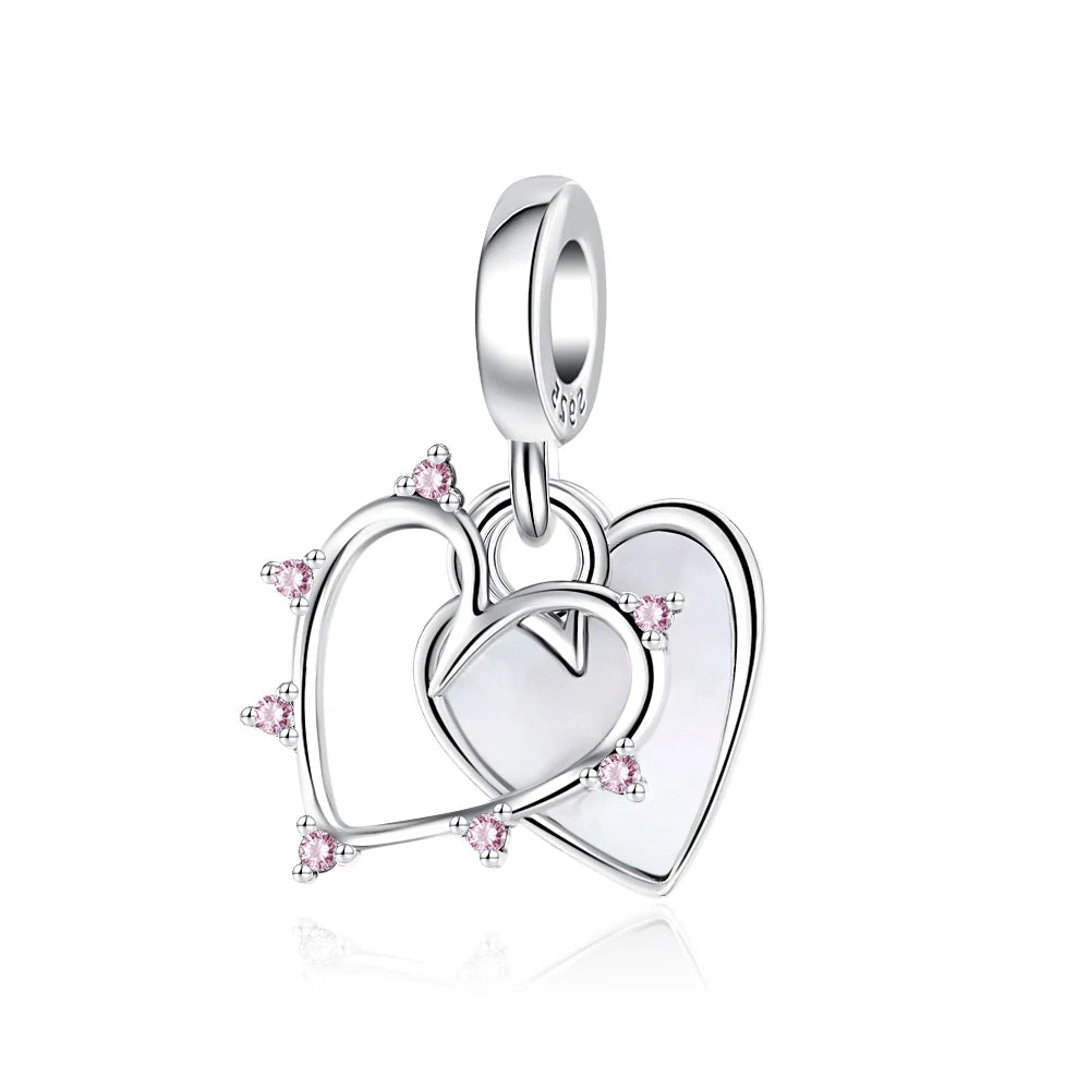 Exquisite 925 Silver Heart-Shaped Pendant with Bow and Moon Beads for DIY European Bracelets