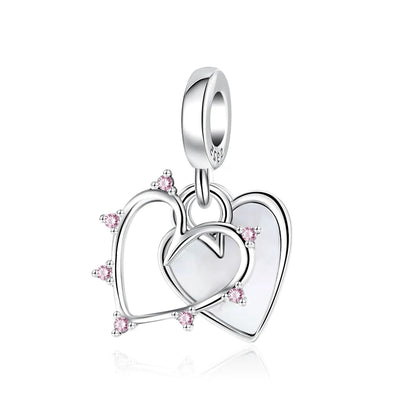 Exquisite 925 Silver Heart-Shaped Pendant with Bow and Moon Beads for DIY European Bracelets