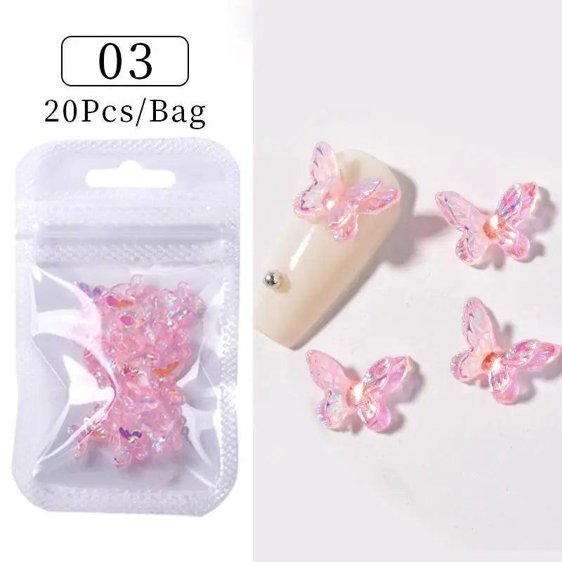 Kawaii Lollypop 3D Nail Art Charms Set with Resin Butterfly and Bear Rhinestones