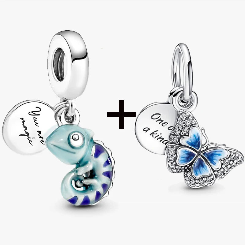 Chameleon and Turtle Pendant Beads for Charm Bracelets Jewelry Gift BD43
