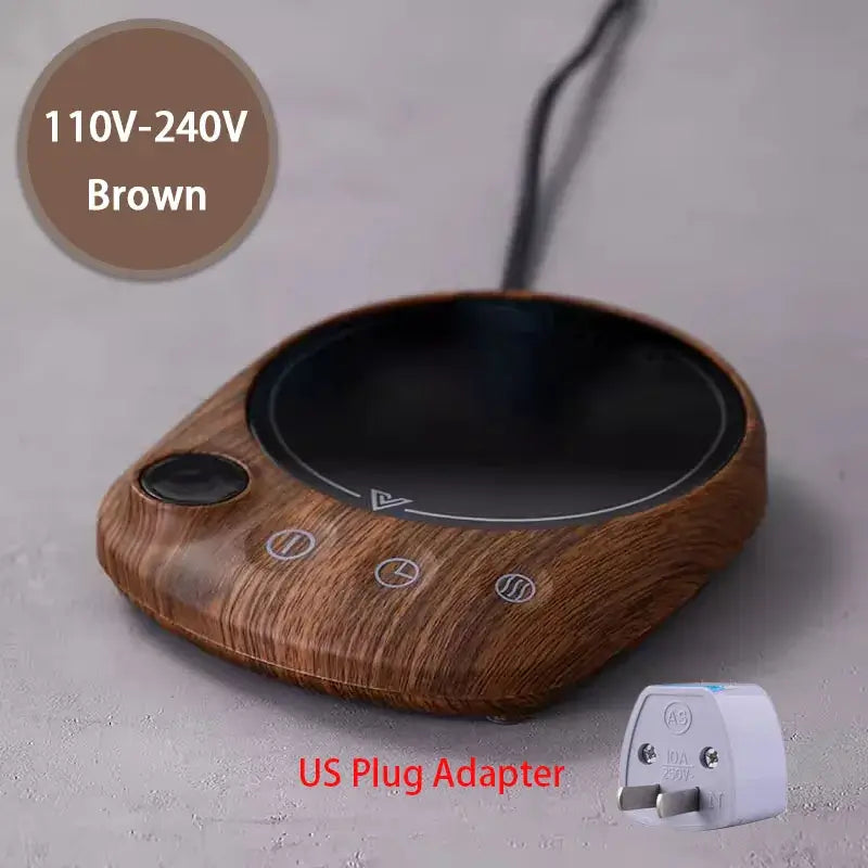 Electric Beverage Heating Plate 200W Smart Mug Warmer 5 Temps US-Brown-NO CUP