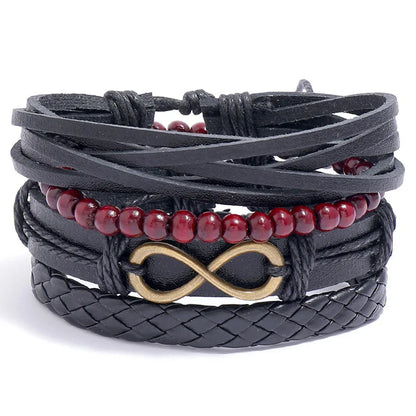 ZORCVENS Men's Handmade Braided Leather Bracelet Set - Vintage Black Punk Fashion Gift