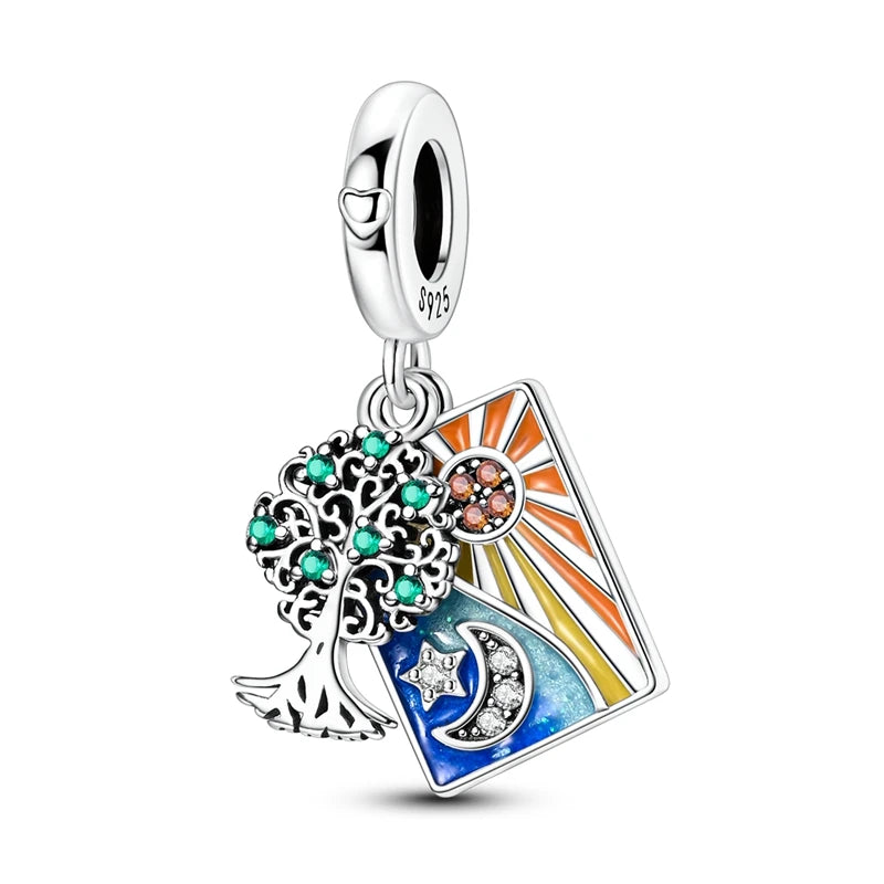 925 Sterling Silver Love Starry Sky Cat Paw Charms Beads