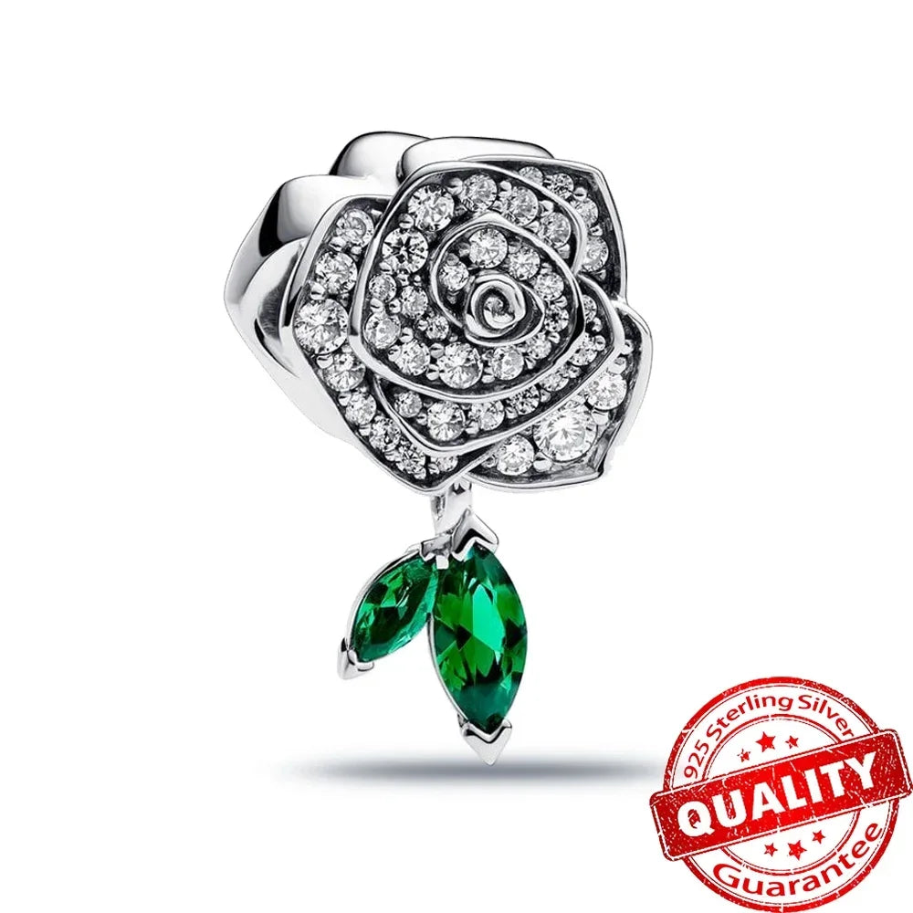 Green Monstera Leaf Charm 925 Sterling Silver Dangle Bracelet Jewelry for Women FCC388