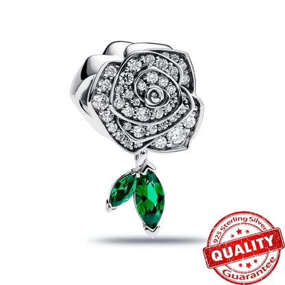 Green Monstera Leaf Charm 925 Sterling Silver Dangle Bracelet Jewelry for Women FCC388