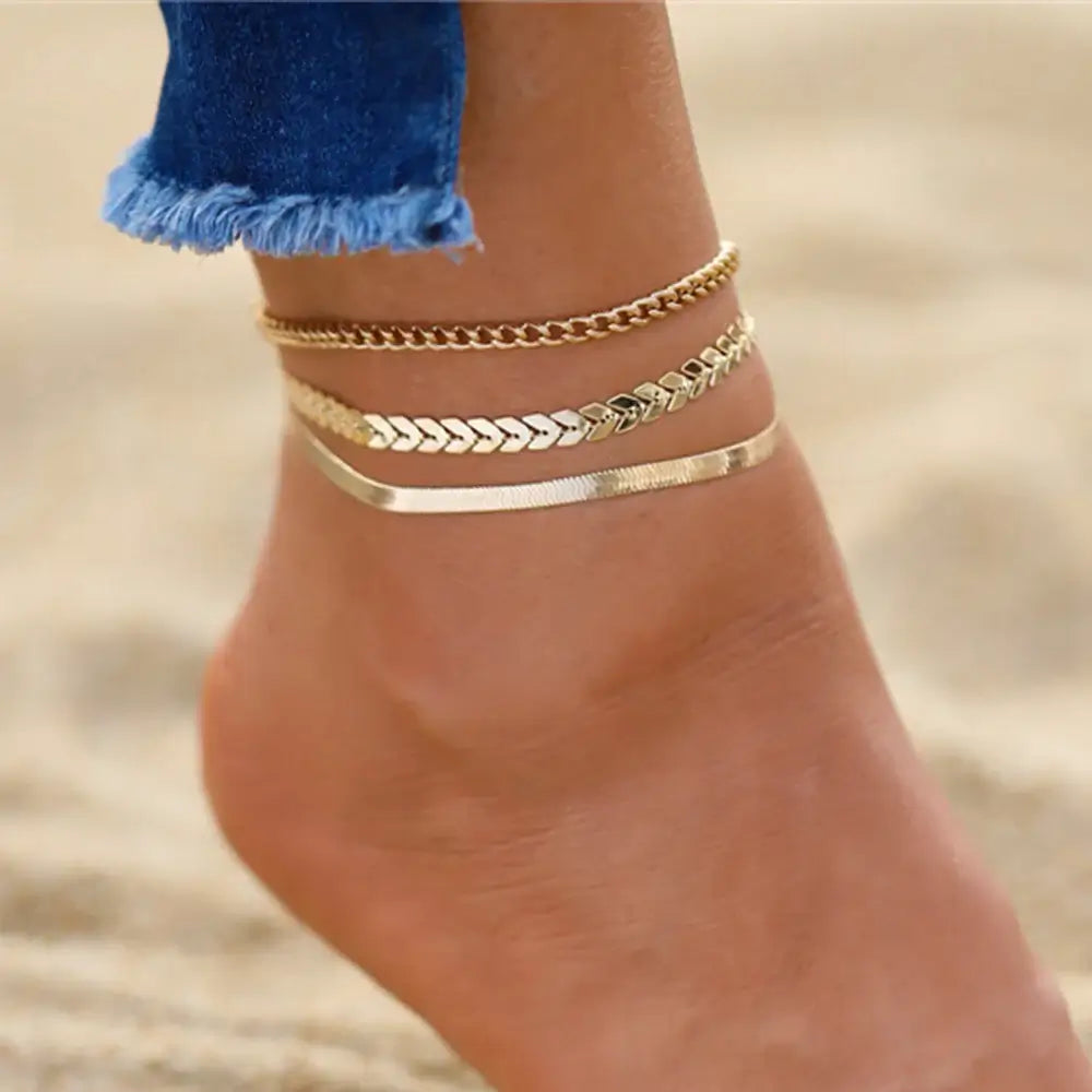 Vintage Gold Flat Snake Chain Anklet for Women Beach Jewelry CS53529JCA3