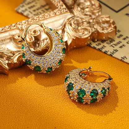 Suyu Trendy Zircon Hoop Earrings for Women Luxurious Geometric Round Design