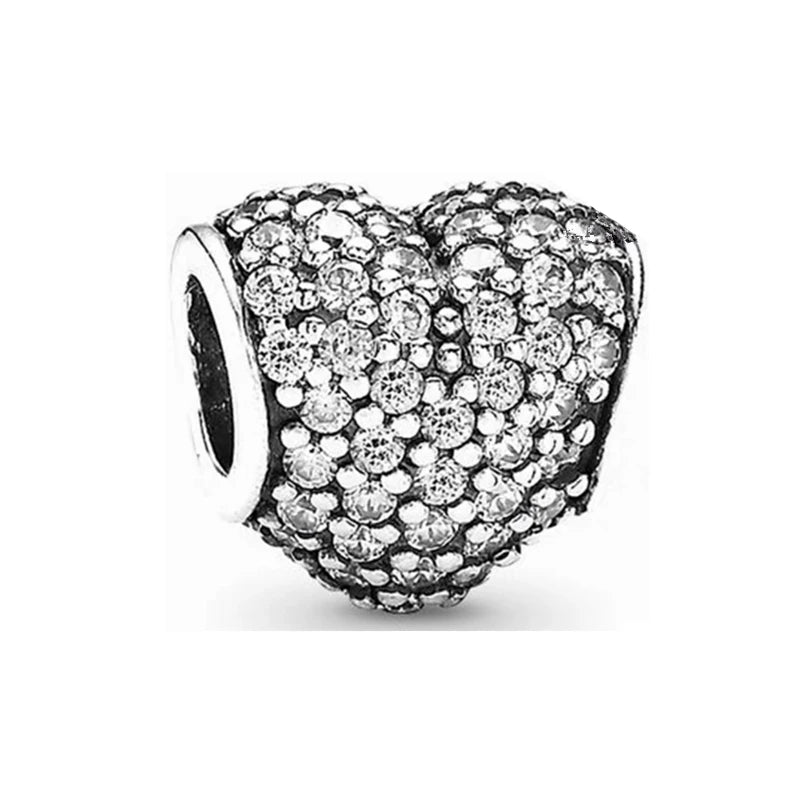 Sparkling Intertwined Love Hearts Charm Beads for 925 Sterling Silver Bracelet