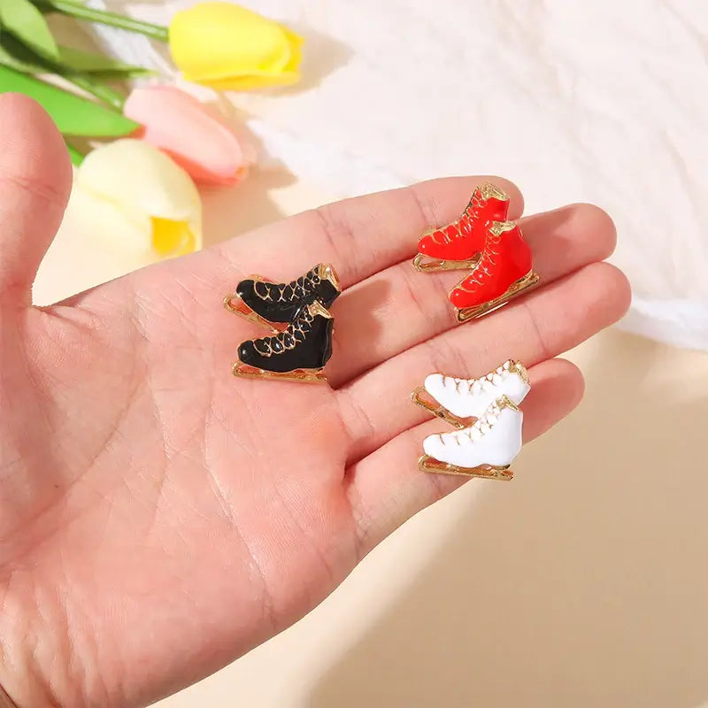 Custom Ice Skating Shoe Brooches in Black White Red - Enamel Pin Gift