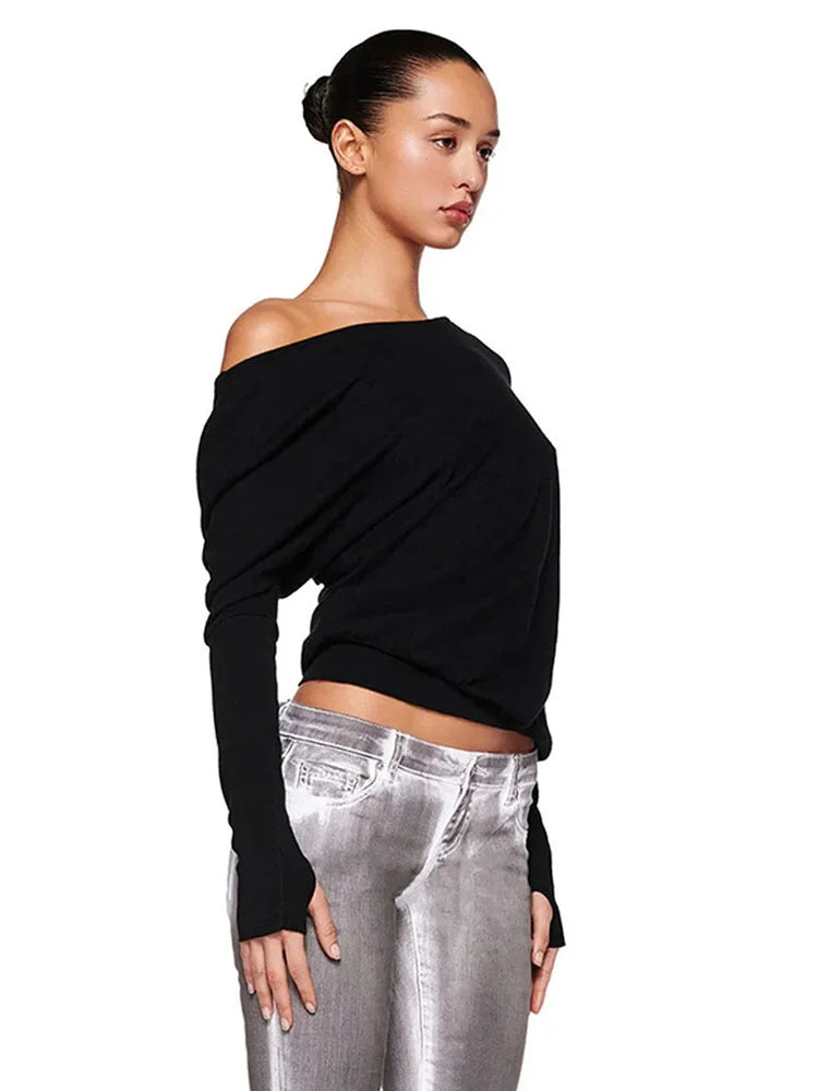 Dozw Women One Shoulder Top Sexy Elegant Long Sleeves