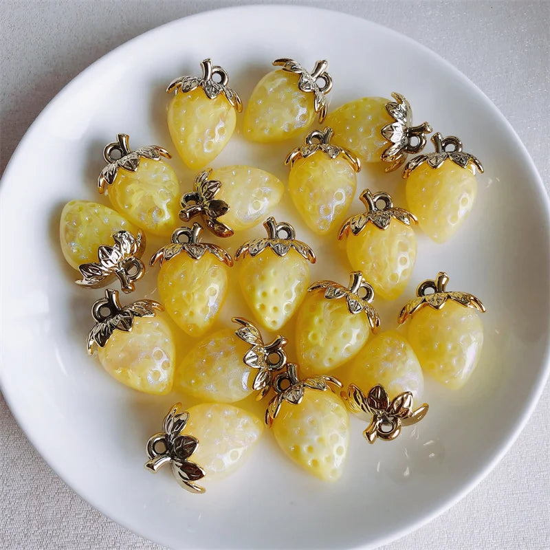 Vibrant 3D Strawberry Resin Charms Set for DIY Jewelry Making