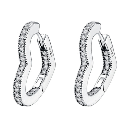Sterling Silver Heart Zircon Hoop Earrings for Women