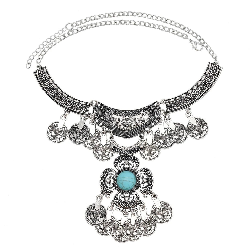 Indian Vintage Coin Tassel Choker Necklace for Women Ethnic Boho Jewelry Gift