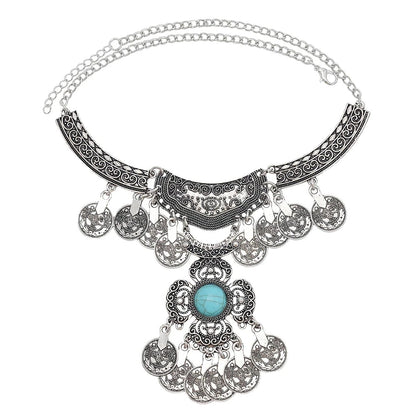Indian Vintage Coin Tassel Choker Necklace for Women Ethnic Boho Jewelry Gift