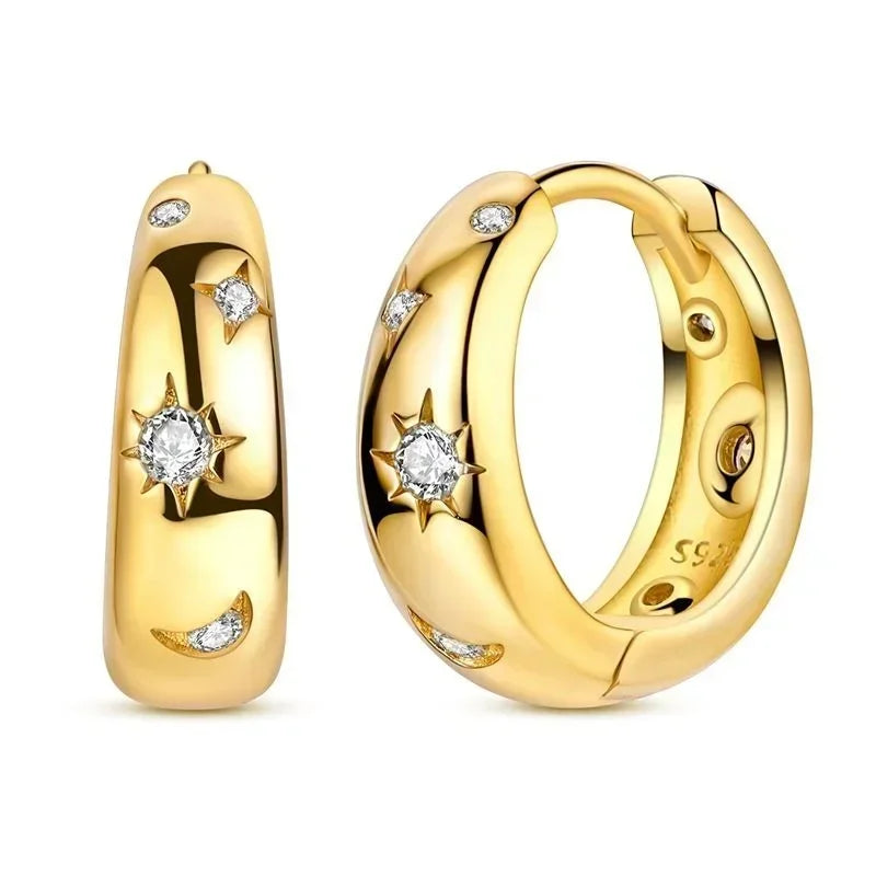 925 Sterling Silver Gold Hoop Earrings Halloween Pumpkin Skull Christmas Tree Zircon Studs for Women DIY Jewelry