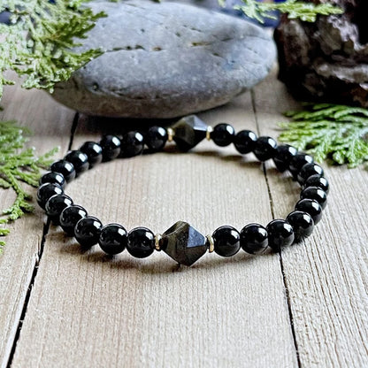 Elegant Unisex Black Tourmaline Obsidian Bracelet Gift