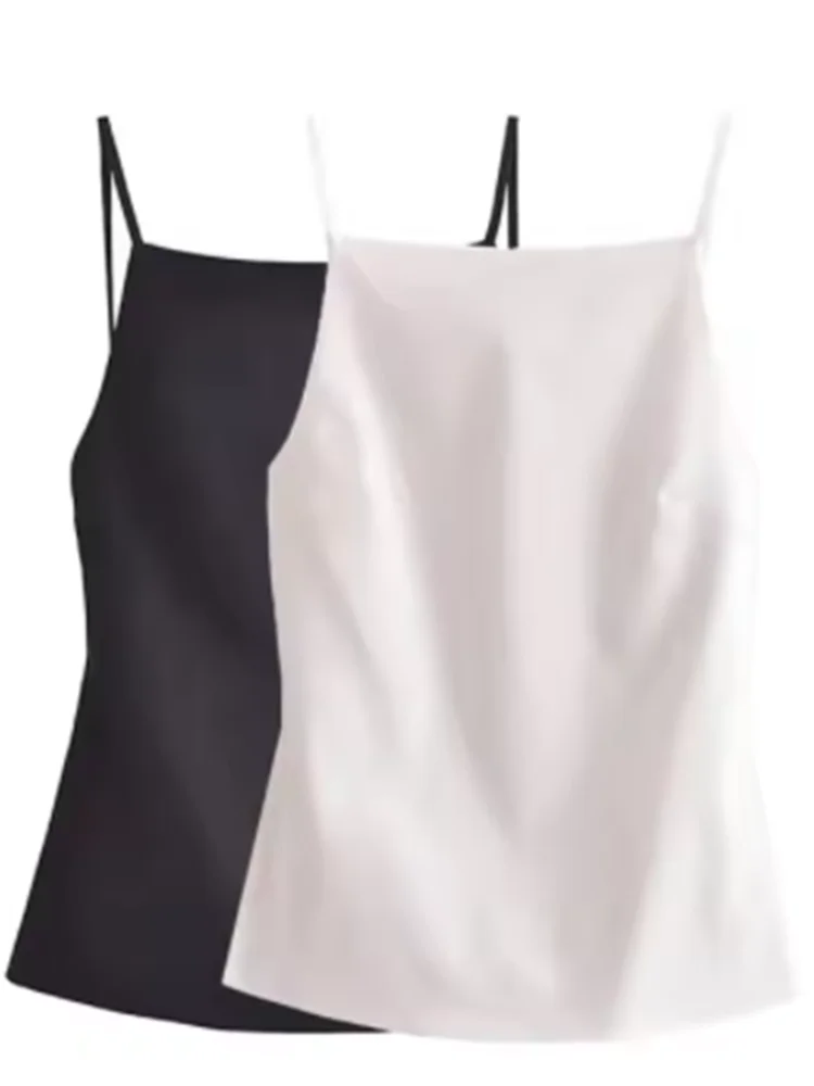 Backless Tank Top Women Straight Neck Thin Straps Camisole