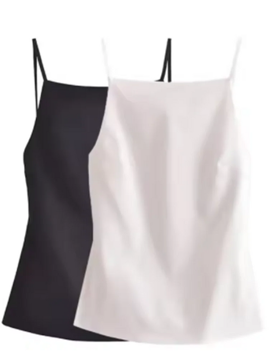 Backless Tank Top Women Straight Neck Thin Straps Camisole