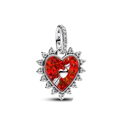 Exquisite 925 Silver Heart-Shaped Pendant with Bow and Moon Beads for DIY European Bracelets