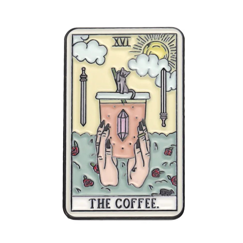 Custom Tarot Enamel Pins Set Featuring Beer Donut Wine Coffee Pizza Brooches for Unique Punk Gothic Jewelry Gifts