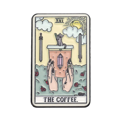 Custom Tarot Enamel Pins Set Featuring Beer Donut Wine Coffee Pizza Brooches for Unique Punk Gothic Jewelry Gifts