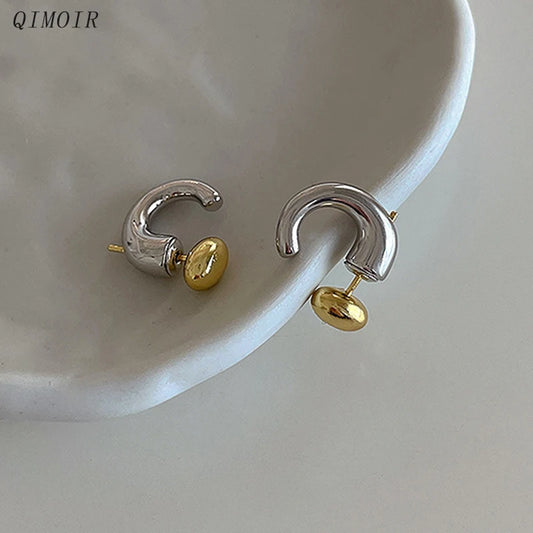 Trendy Two-Tone Irregular Stud Earrings for Women Fashion Designer Jewelry