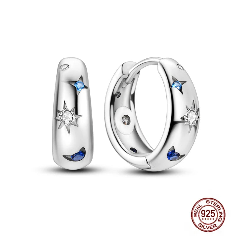 Blue Zircon 925 Sterling Silver Hoop Earrings Star Moon Butterfly Jewelry LTE194