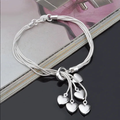 Timeless Elegance: 925 Sterling Silver Heart Tassel Bracelet for Women