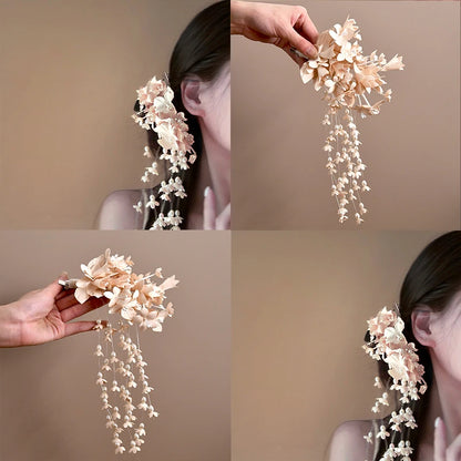 Flower Pearl Tassel Hair Barrettes Bridal Wedding Tiara Romantic Hair Accessories