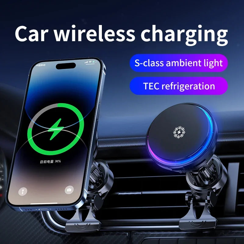 15W Ice Cooling Magnetic Wireless Car Charger for iPhone 16 15 14 13 12 Pro Max MagSafe Fast Charging Station