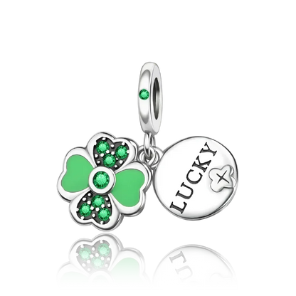 Green Series Sterling Silver Lucky Four Leaf Clover Charms with Zircon Beach Beads for Bracelets and Necklaces