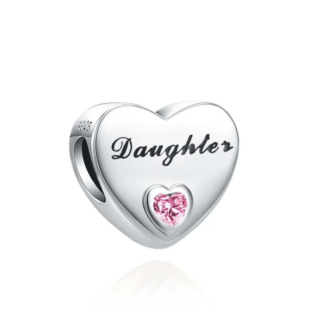 European 925 Sterling Silver Heart Charm Bead for Sister and Daughter Jewelry Perfect for Mother's Day Gifts