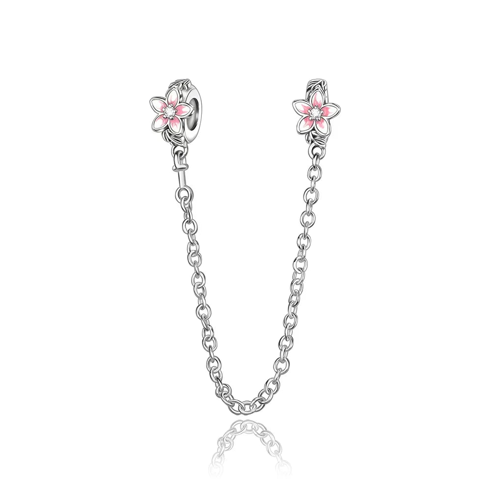 Luxury 925 Sterling Silver Clover Daisy Star Moon Zircon Pavé Safety Chain Bow Necklace and Bracelet Set for Women Fine Jewelry Gifts