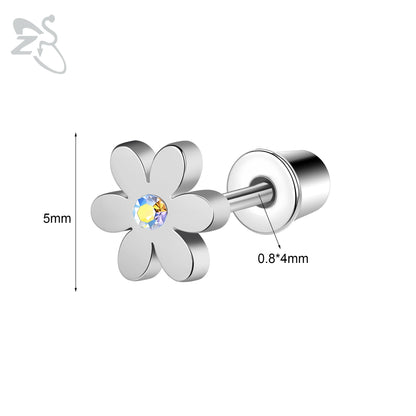 Charming Stainless Steel Flower Butterfly Stud Earrings for Children and Women