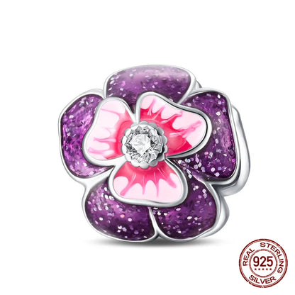 Elegant Sterling Silver Purple Flower Beads for DIY Jewelry and Charm Bracelets