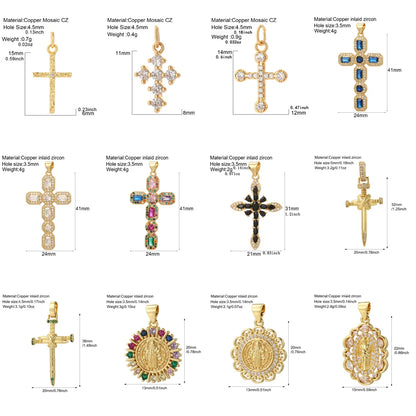 Gold Cubic Zirconia Cross Dangle Charms for Jewelry Making Necklace Bracelet Earrings