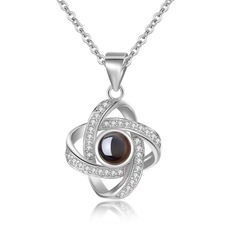 Custom Photo Projection Necklace Copper Pendant with Titanium Steel Chain for Women Silvery-08 45cm