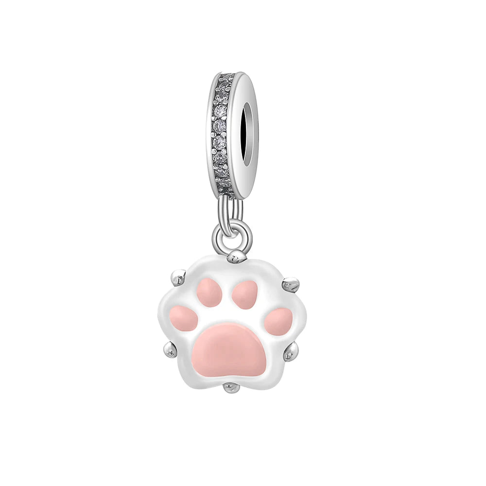 Sterling Silver Paw Print and Bone Charm Bead for Pet Bracelet Jewelry B5449
