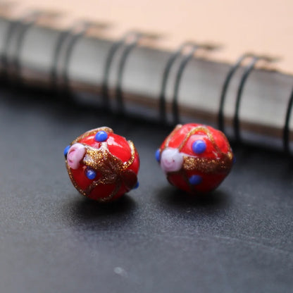 Handmade Lampwork Glass Flower Beads Set with Gold Accents for Jewelry Crafting