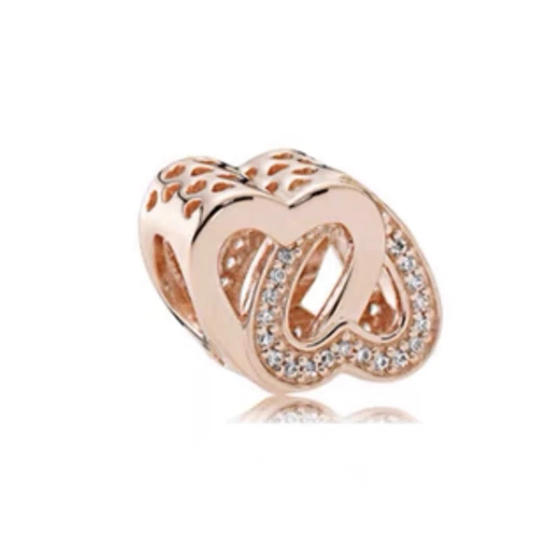 Sparkling Intertwined Love Hearts Charm Beads for 925 Sterling Silver Bracelet