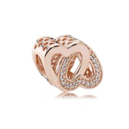 Sparkling Intertwined Love Hearts Charm Beads for 925 Sterling Silver Bracelet