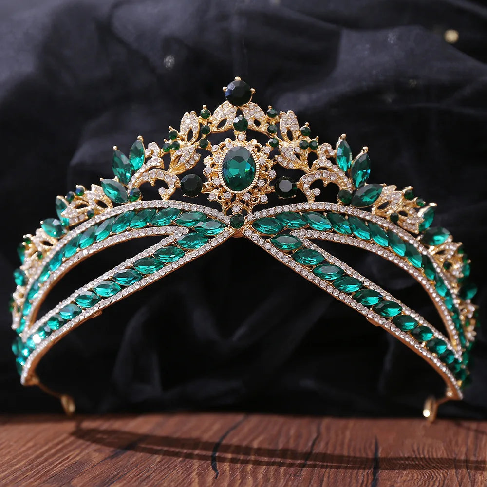 Baroque Luxe Green Crystal Bridal Tiara - Top-Rated Flower Headpiece for Weddings